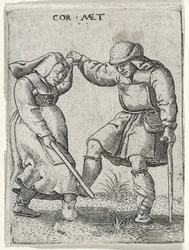Ein Mann mit verbundenem Fuß tanzt mit einer Frau, 1572