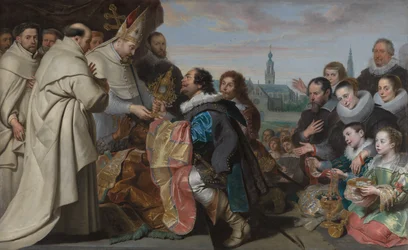 Die Rückgabe der Kirchenschätze an den heiligen Norbert nach der Niederlage des Häretikers Tankelin, mit einem Porträt der Familie Snoeck