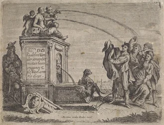 Gruppe von Menschen bei einem Brunnen