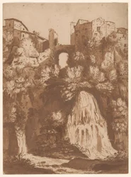 Ansicht von Tivoli mit der Brücke über den Anio-Wasserfall