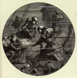 Illustration von Corrado Sarri für "Zwanzigtausend Meilen unter dem Meer" von Jules Verne. Illustrierte Ausgabe der 1920er Jahre.