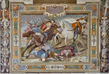 Schlachtenszene, aus den Taten von Gottfried von Bouillon bei der Eroberung Jerusalems, ca. 1589-94
