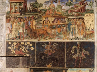 Triumph von Jupiter und Kybele und Zeichen des Löwen, Szenen aus dem Monat Juli
