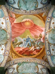 Kloster Sankt Emmeran, seit 1812 Residenz der Fürsten Thurn und Taxis: Deckenfresko in der Bibliothek, König Salomo