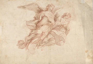 Zwei fliegende Engel, verso: Gottvater auf den Wolken sitzend und eine Skizze einer fliegenden Figur, ca. 1720