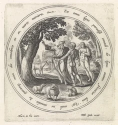 Die Versuchung von Adam und Eva im Paradies