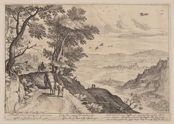 Weite Landschaft mit Kutscher