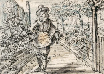 Ein modisch gekleideter Jugendlicher spaziert in einem Rosengarten der Stadt