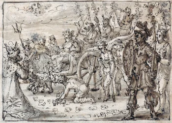 Triumphaler Einzug des indischen Bacchus in Theben (Feder & braune Tinte mit brauner Lavierung auf Papier)