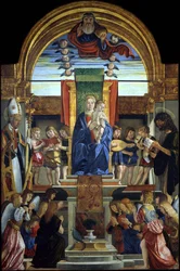Die Jungfrau und das Kind auf dem Thron mit Gott dem Vater und den Heiligen Hilarius und Johannes dem Täufer, 1499