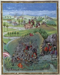 Einfluss der Sonne: Krieg. Miniatur von Cristoforo de Predis (ca. 1440-ca. 1486) - in „De Sphaera“ d