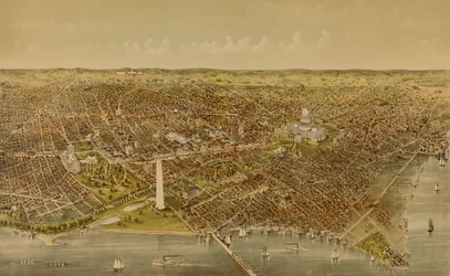 Stadt Washington (Vogelperspektive vom Potomac nach Norden)
