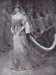 Königin Alexandra verlässt die Westminster Abbey in London nach der Krönung von ihr und König Edward VII.