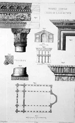 Plan und architektonische Details von Imbrohor Dzamissi, der Kirche St. Johannes der Täufer, aus 