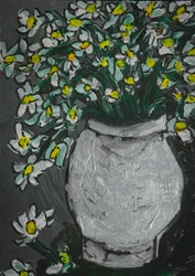 Weiße Blüten graue Vase