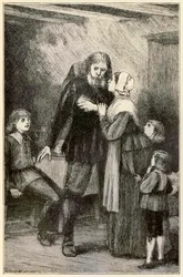 Christian vertraut seiner Frau aus The Pilgrims Progress From This World, To That Which Is To Come von John Bunyan (1628-1688) Illustration von Thomas Dalziel (1823-1906)