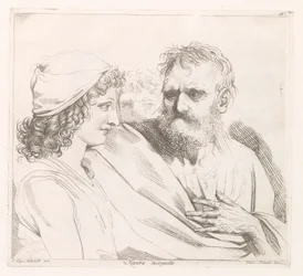 Junger Mann und ein alter Mann mit stechenden Augen, Figura incognita (Titel auf dem Objekt)