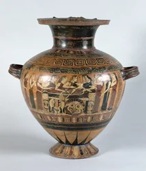Schwarzfigurige Hydria, die die Nereiden zeigt, die Achilles betrauern, ca. 560-550 v. Chr.
