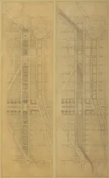 Platte 79 2 Zeichnungen aus dem Plan von Chicago: Vorgeschlagener Standort und Anordnung der...