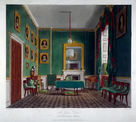 Innenansicht des grünen Kabinetts im Buckingham House, Westminster, London