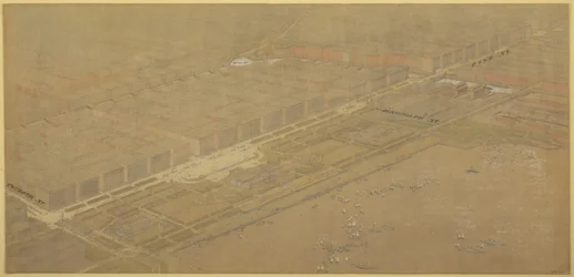 Tafel 114 aus Der Plan von Chicago, 1909: Chicago. Vorgeschlagene Boulevard und Parkstraße an der Michigan Avenue und Pine Street