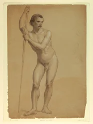 Zeichnung, Männlicher Akt stehend, Zwei S, 1866