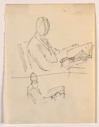 Zeichnung, Mann sitzt mit einem Buch, 1879-86