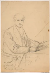 Robert Lenox sitzend an einem Schreibtisch für das Handelskammer-Porträt, 1865