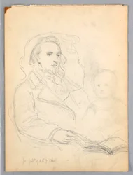 Zeichnung, Skizzen für "Lektion der Nächstenliebe" und Porträt von Peter Richards, Jr., 1849