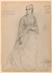 Mrs. Rutherford B. Hayes stehend, mit separater linker Handstudie