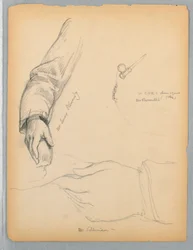 Skizzen des rechten Arms von Mr. Kennedy und der linken Hand von Mr. Silliman