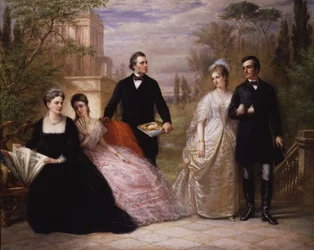 Die Familie Field in einem Garten