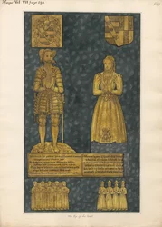 Messingplatte auf dem Grab von Thomas und Elizabeth Higate aus der Kirche von Hayes
