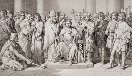 Krönung von Harold II., König der Angelsachsen im Jahr 1066, aus 
