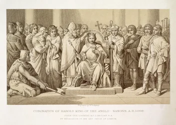 Krönung von Harold, König der Angelsachsen, graviert von W. Ridgeway