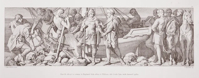 Harold, kurz vor der Rückkehr nach England, verabschiedet sich von William, der ihn mit Abschiedsgeschenken belädt, aus 