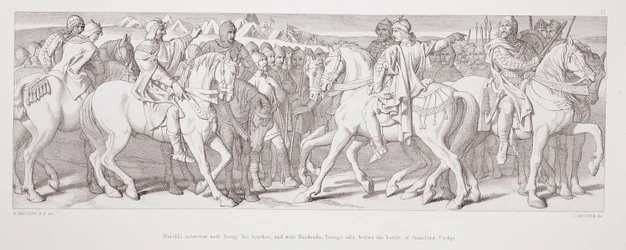 Harolds Gespräch mit Tostig, seinem Bruder, und mit Hardrada, Tostigs Verbündetem, vor der Schlacht von Stamford Bridge, aus 