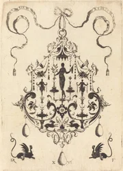 Großes Anhänger, Sieg flankiert von zwei Hermen in der Mitte