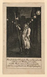 Ein Nachtwächter, Illustration für "Königl: Grosbrit [anische] Genealogischer Kalender auf das 1780 Jahr Lauenberg bei J.G. Berenberg"