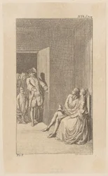Bunkel wird bei einer Unterhaltung mit Miss Spence von irischen Edelleuten überrascht, Blatt 13 aus "Leben Bemerkungen und Meinungen Johann Bunkels"