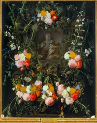 Madonna in einem Blumenkranz