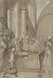 Raymond Diocrès spricht während seiner Beerdigung aus dem Leben des Heiligen Bruno von Köln, 1628-29