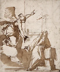 Die Verkündigung (Zeichnungsvorbereitung von Daniele Crespi, 17. Jahrhundert, Marcora-Sammlung)