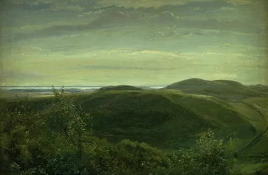 Die Küste von Jütland, gesehen von den Mølleknap-Hügeln auf Fünen. Studie