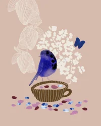 Verspielter blauer Vogeltee