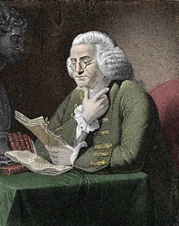 Porträt von Benjamin Franklin (1706-1790), amerikanischer Philosoph, Physiker und Botschafter. Gravur nach einem Gemälde von David Martin.