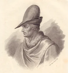 Porträt des italienischen Heerführers Uguccione della Faggiola (1250-1319), Kupferstich von Caterina Piotti-Pirola