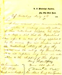 Brief von David D. Porter, U. S. S. Black Hawk, vor Vicksburg, an Seth Ledyard Phelps, Kommandant der U. S. S. Eastport, 9. Juli 1863