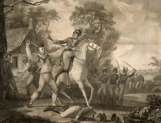 Peter Franciscos tapfere Tat mit neun von Tarletons Kavallerie in Sichtweite einer Truppe von vierhundert Männern, ca. 1814
