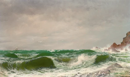 Wellen brechen an einer felsigen Küste, 1885
